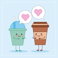 kawaii paper coffee friendly cartoon vector illustration