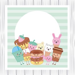 kawaii sweet food funny cartoon card vector illustration