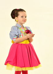 Portrait of little pin-up girl isolated on white