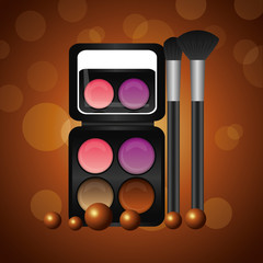 cosmetics makeup eyeshadows and brushes vector illustration