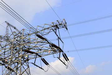 High piezoelectric tower in the background of blue sky