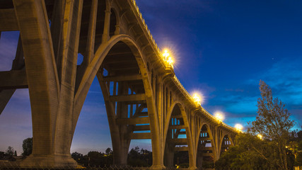 Historic Colorado Bridge Arches at dusk, Pasadena, CA