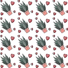 Tapeten Aloe-Pflanzen in Töpfen mit Herzmusterhintergrund-Vektorillustrationsdesign © grgroup