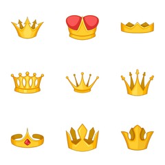 Crowned person icons set. Cartoon set of 9 crowned person vector icons for web isolated on white background