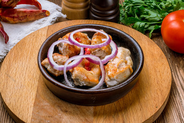 chicken kebab on board