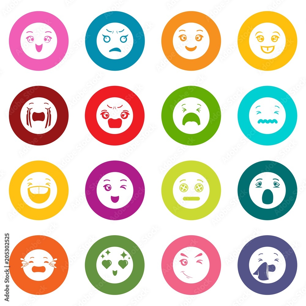 Poster smiles icons set vector colorful circles isolated on white background - Posters