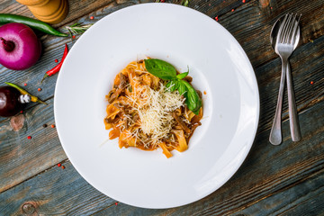Pasta fettuccine with beef