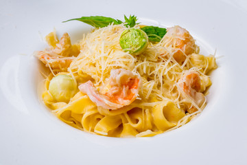 Pasta fettuccine with shrimps