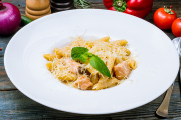 Penne with salmon