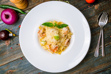 Pasta fettuccine with shrimps