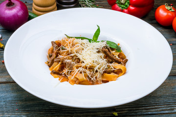 Pasta fettuccine with beef