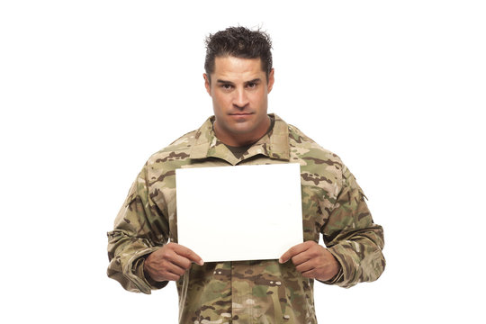 Army man with empty placard