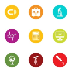 Study of the planet icons set. Flat set of 9 study of the planet vector icons for web isolated on white background