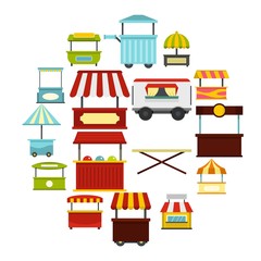 Street food truck icons set in flat style isolated vector illustration