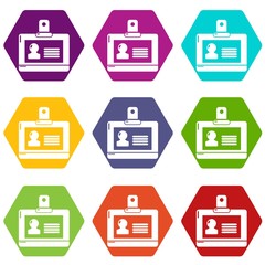 Badge office icons 9 set coloful isolated on white for web