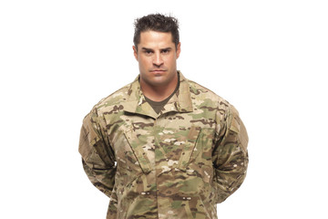 Serious Army Soldier at Parade Rest