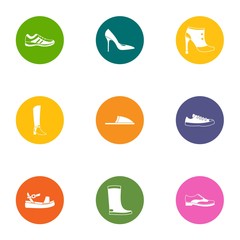 Footgear icons set. Flat set of 9 footgear vector icons for web isolated on white background