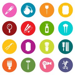 Hairdresser icons set vector colorful circles isolated on white background 