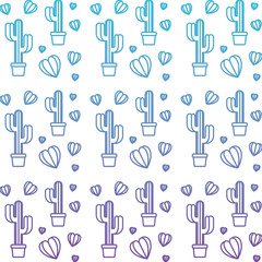 cactus in pots and hearts pattern background vector illustration design