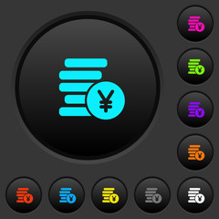 Yen coins dark push buttons with color icons