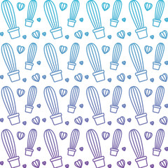 cactus in pots and hearts pattern background vector illustration design
