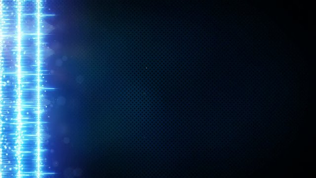 Blue digital audio equalizer on edge and free space. Computer generated animation. Seamless loop technology motion background 4k 4096x2304

