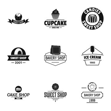 Sweet shop logo set. Simple set of 9 sweet shop vector logo for web isolated on white background