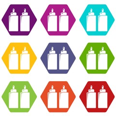 Ketchup mustard squeeze bottle icons 9 set coloful isolated on white for web