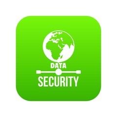 Global data security icon green vector isolated on white background