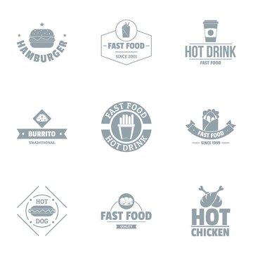 Hot fastfood logo set. Simple set of 9 hot fastfood vector logo for web isolated on white background