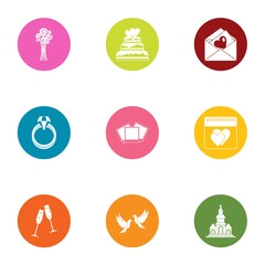 Nuptial icons set. Flat set of 9 nuptial vector icons for web isolated on white background
