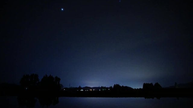 水田に反射する星空　タイムラプス　微速度撮影