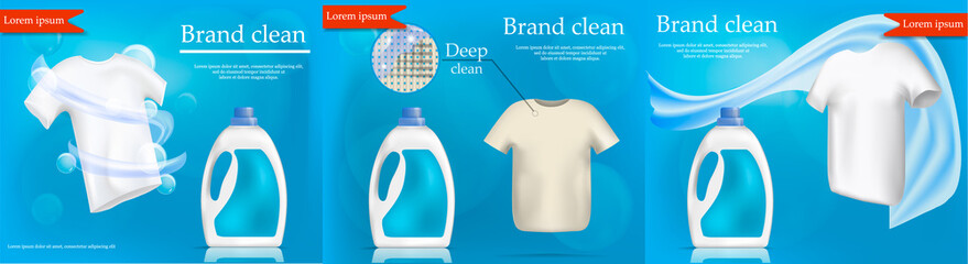 Laundry service banner concept set. Realistic illustration of 3 laundry service vector banner concepts for web