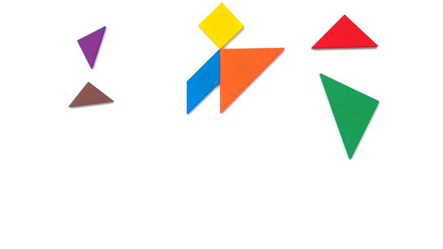 tangram shaped like people dancing with different poses on white