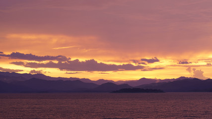 Sunset sunshine colorful in the dam.