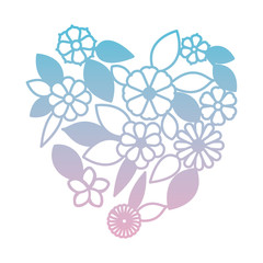 flowers and leafs garden with heart shape vector illustration design