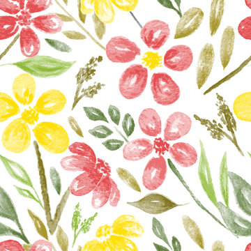 Watercolor Flowers and Leaves Seamless Pattern II