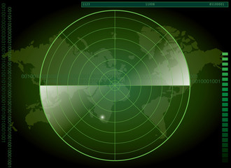 Green Radar Screen and World Map