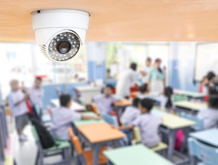 CCTV Security monitoring student in classroom at school.Security camera surveillance for watching...