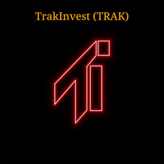 Red neon TrakInvest (TRAK) cryptocurrency symbol