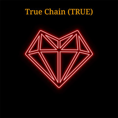 Red neon True Chain (TRUE) cryptocurrency symbol