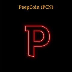 Red neon PeepCoin (PCN) cryptocurrency symbol - obrazy, fototapety, plakaty