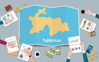 tajikistan country growth nation team discuss with fold maps view from top