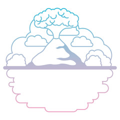 Erupting volcano with landscape scene natural disaster vector illustration