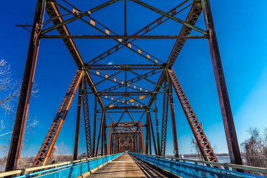 Cantilever Bridge, the Classic Old Chain of Rocks Bridge crosses the Missouri River in St. Louis, Missouri