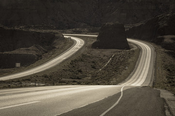 MAY 23, 2017 Interstate Highway 70, near Colorado and Utah border shows a long winding road