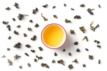 Asia culture and design concept - fresh taiwan oolong tea in teacup