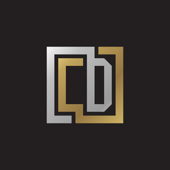 Initial letter CD, looping line, square shape logo, silver gold color on black background