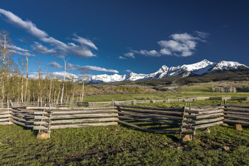 APRIL 27, 2017 - near Ridgway and Telluride Colorado - a Rail Fence and San Juan Mountains, Hastings Mesa