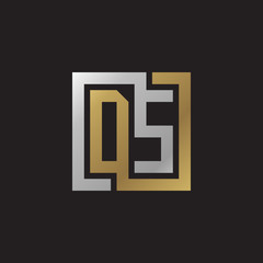 Initial letter DS, looping line, square shape logo, silver gold color on black background